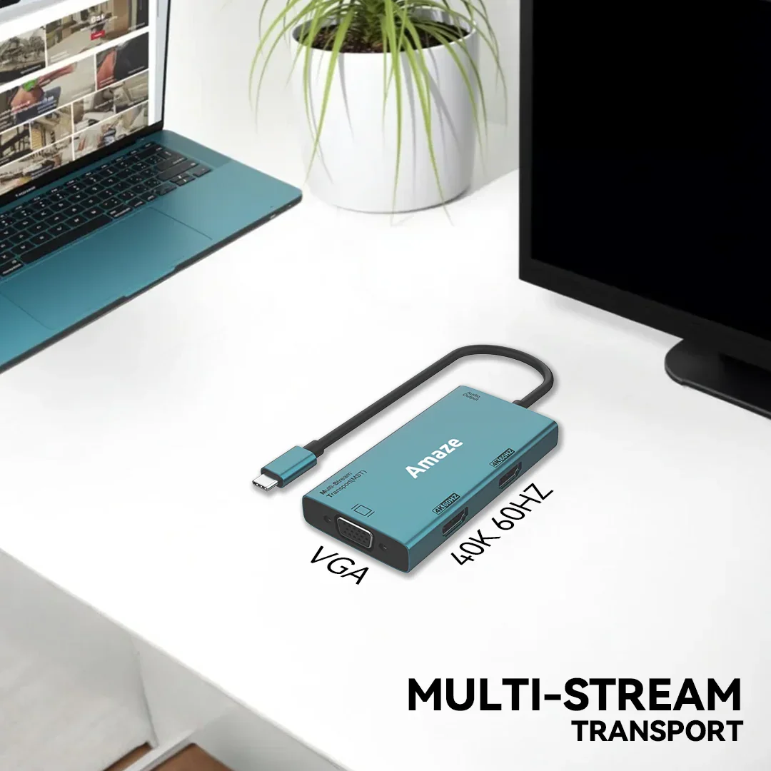 AMAZE A324 TYPE C TO DUAL HDMI + VGA + AUDIO HUB - Image 3