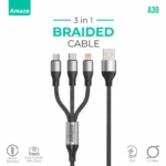 Amaze A30 3-in-1 USB to Micro/Type-C/iPhone Braided Cable 3.5A 1.2M