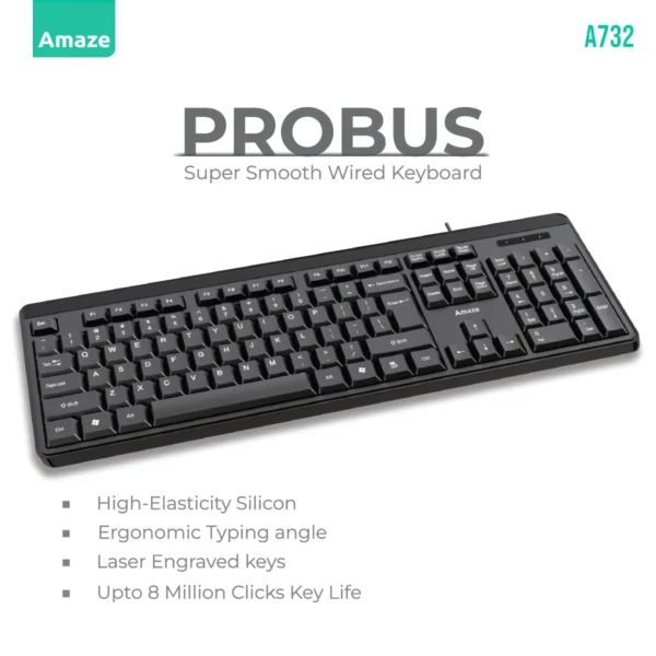 Amaze A732 Probus Super Smooth Ergonomic Wired Keyboard - Al Burooj ...