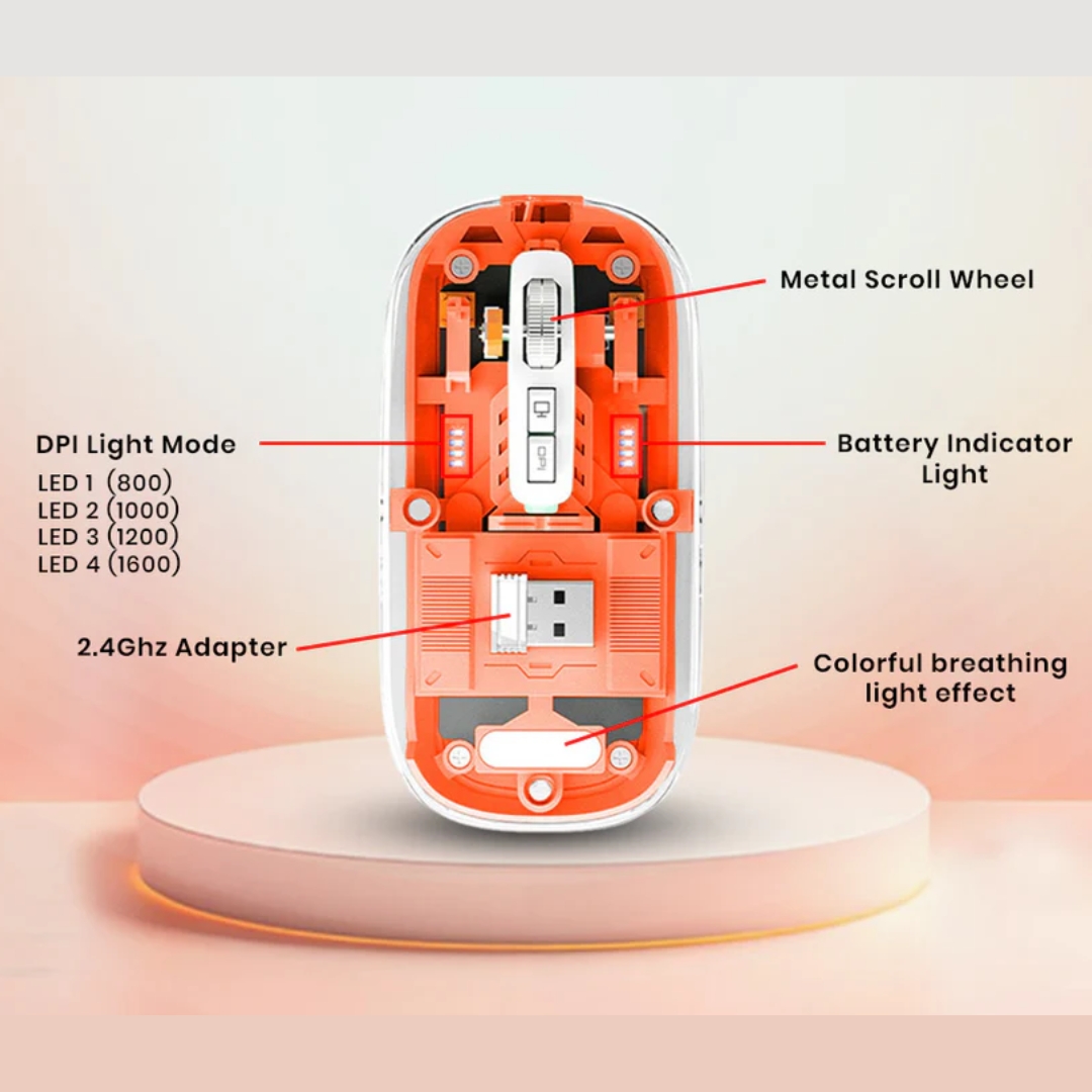 M133 Fashion Transparent Wireless+Bluetooth RGB Mouse - Tri-Mode Connectivity - Image 7