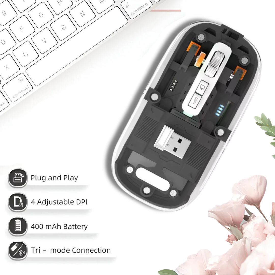 M133 Fashion Transparent Wireless+Bluetooth RGB Mouse - Tri-Mode Connectivity