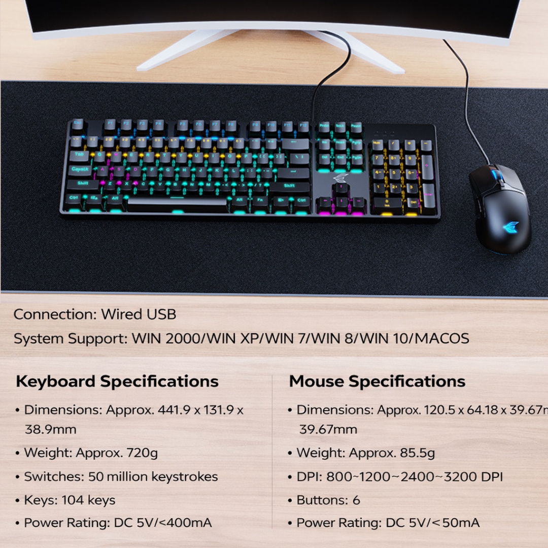 ZITTENT POWER E FAMILY GK100 BLUE SWITCH TRUE MECANICAL KEYBOARD & MOUSE COMBO FOR GAMING PC's, Laptops & Desktops - Image 10