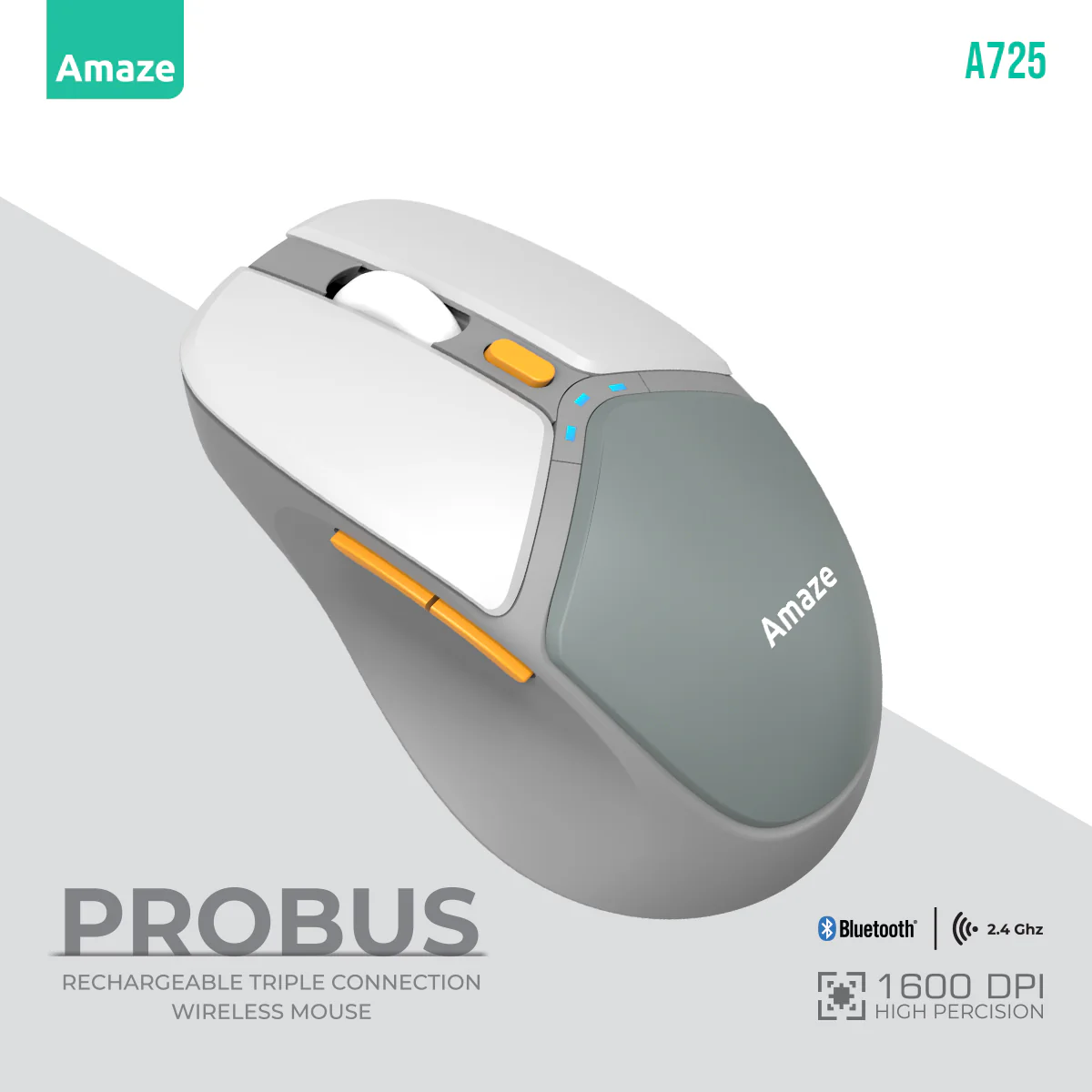 Amaze A725 Probus Triple Connection Wireless/Bluetooth Mouse Rechargeable