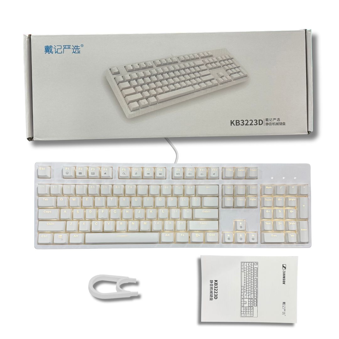 ZANMSON KB3223D White Backlit Silent Mechanical Gaming Keyboard - White Switch