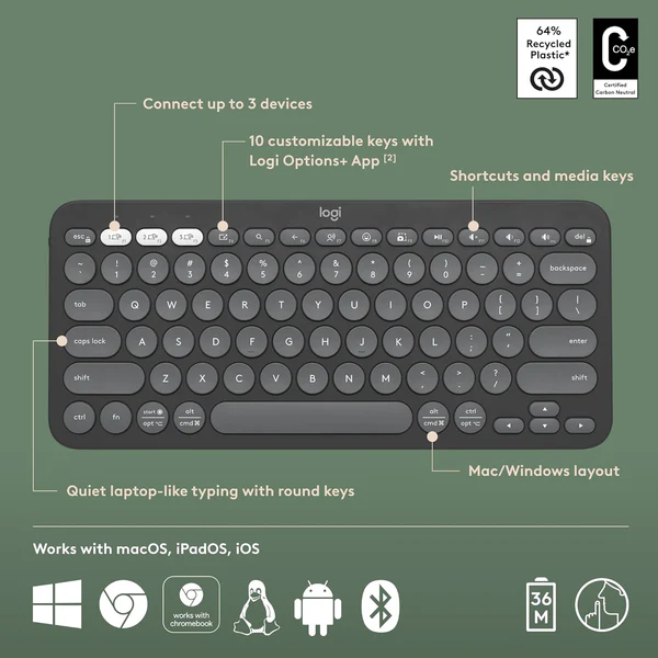 Logitech K380s Pebble Keys 2 Bluetooth Wireless Keyboard - ORIGINAL - Image 8