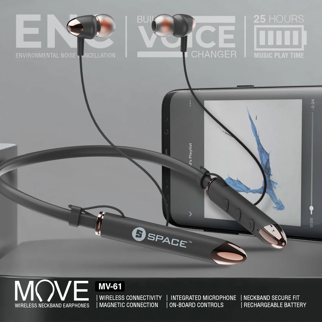 Space MV-61 Move Wireless Neckband Earphones