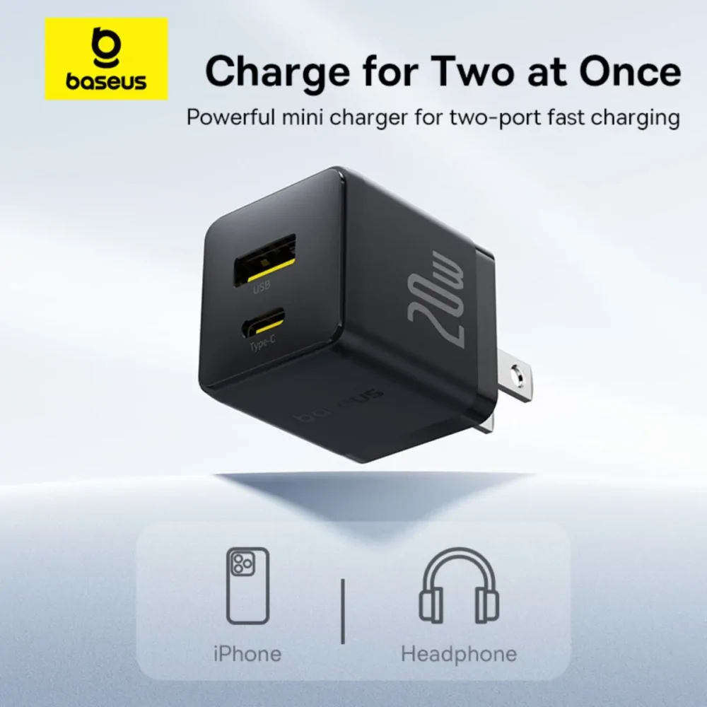 Baseus Palm Fast Mobile Charger Type C + USB 20W US Cluster Black - Image 3