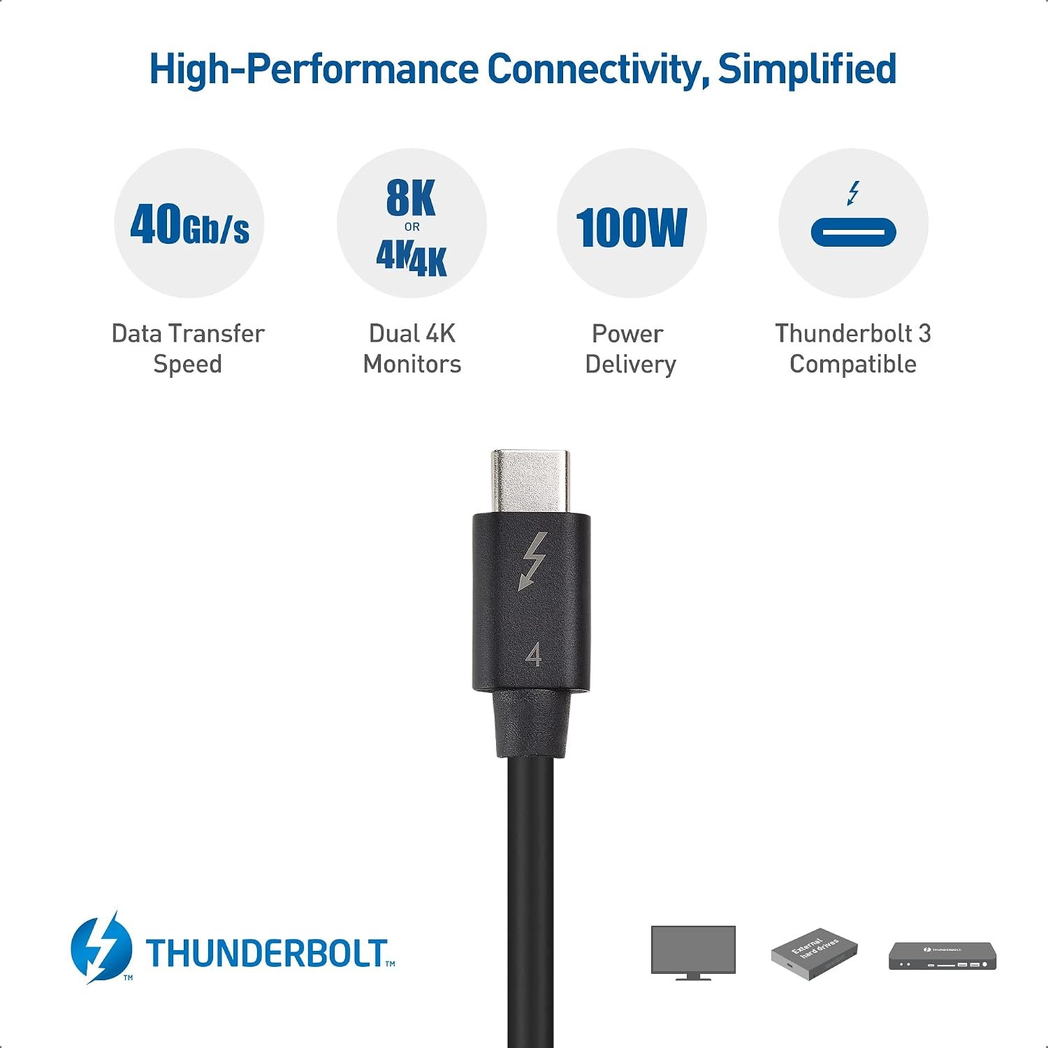 CABLETIME CT40H Thunderbolt 4 Intel-Certified Cable 8K/40Gbps/100W – 1M - Image 3