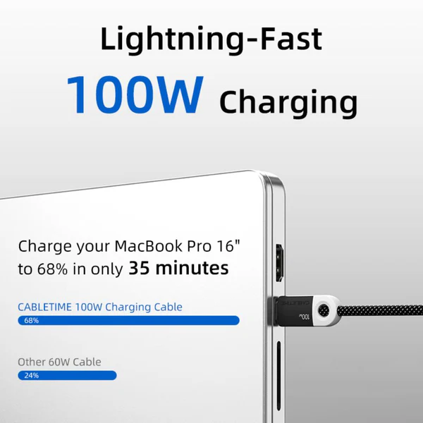 CABLETIME CUP1H USB-C PD100W Braided Fast Charging Cable – 1M - Image 3